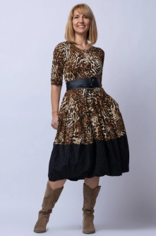 Rochie lalea cu imprimeu animal print si banda de tafta neagra