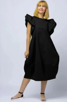 Rochie lalea din poplin, neagra, cu maneci bufante ample