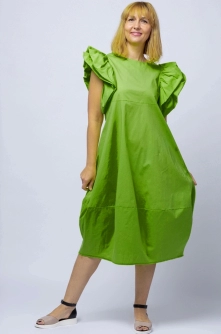 Rochie lalea din poplin verde lime, cu maneci bufante ample
