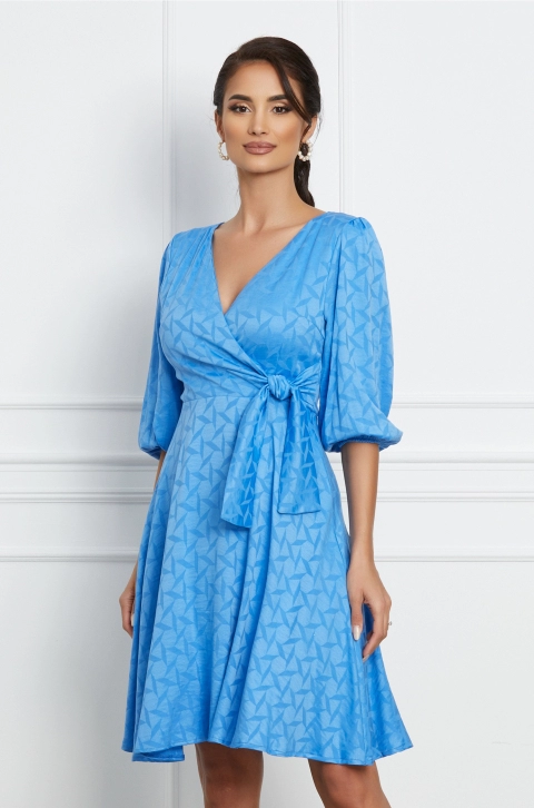 Rochie Laura albastra cu nod in talie