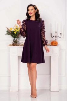 Rochie lejera de ocazie mov cu flori 3D