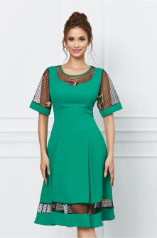 Rochie Mara verde cu broderie florala