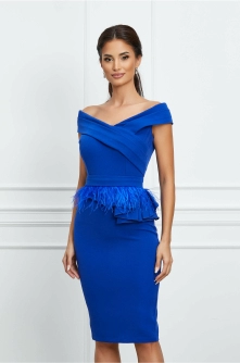 Rochie MBG albastra cu peplum si pene in talie