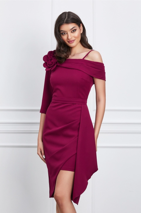 Rochie MBG bordo cu floare maxi la umar