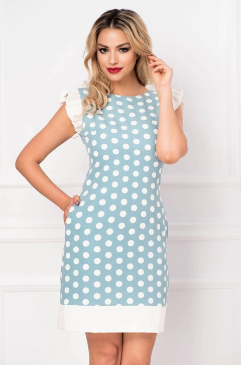 Rochie MBG de vara turquoise cu buline si funda stilizata la spate
