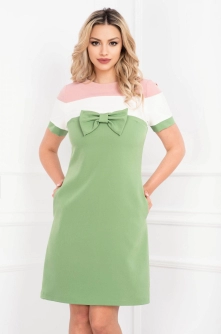 Rochie MBG de zi verde cu funda si dungi late