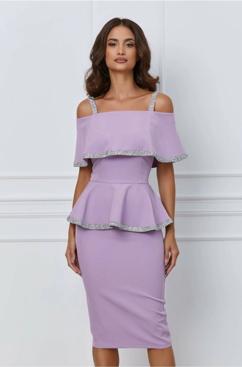 Rochie MBG lila cu strasuri si peplum