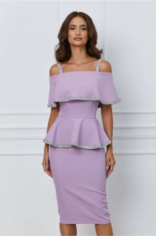 Rochie MBG lila cu strasuri si peplum