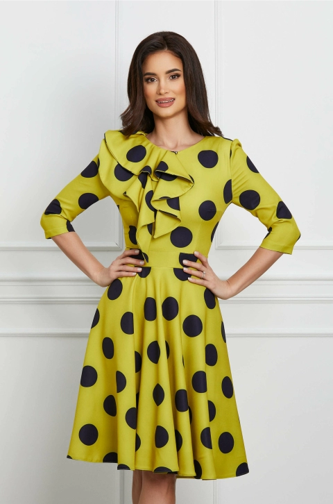 Rochie MBG lime cu buline si volan pe bust