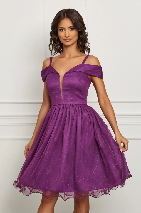 Rochie MBG mov cu glitter si umeri goi