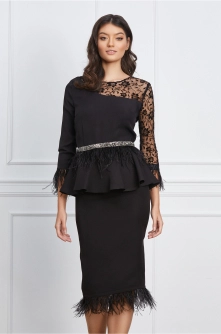 Rochie MBG neagra cu dantela si pene