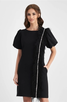 Rochie MBG neagra cu pene si strasuri