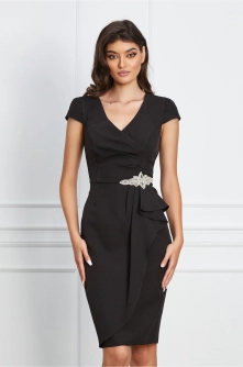 Rochie MBG neagra cu volanas si accesoriu stralucitor in talie