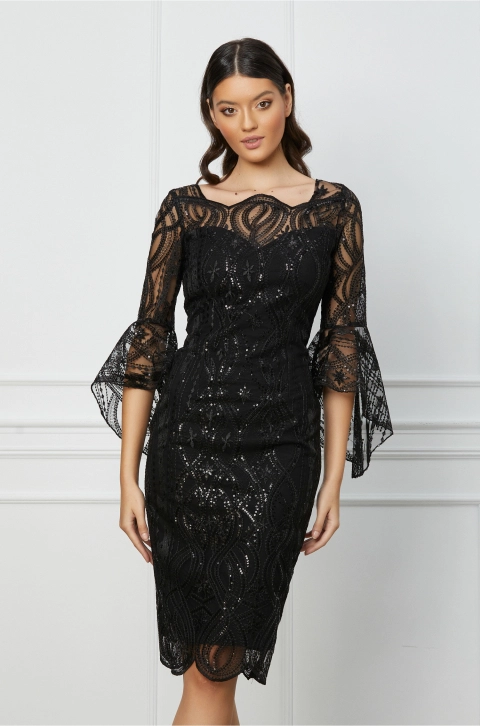 Rochie MBG neagra din dantela cu paiete
