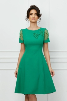 Rochie MBG verde cu funda si maneci din tull