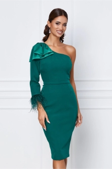Rochie MBG verde cu o maneca si funda maxi pe umar