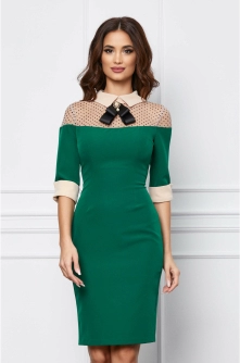 Rochie MBG verde cu tull si funda la bust