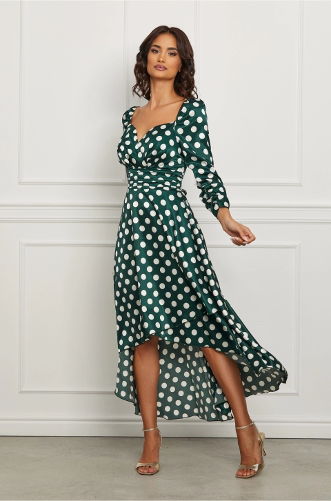 Rochie MBG verde din satin cu buline albe