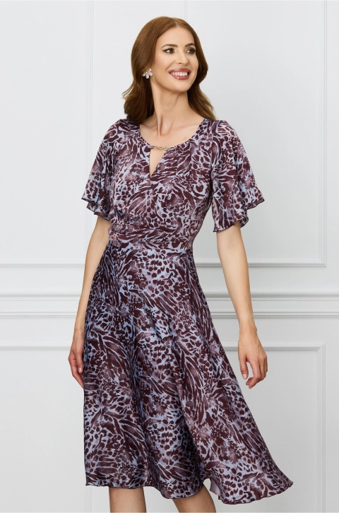 Rochie Mikaela lila cu animal print