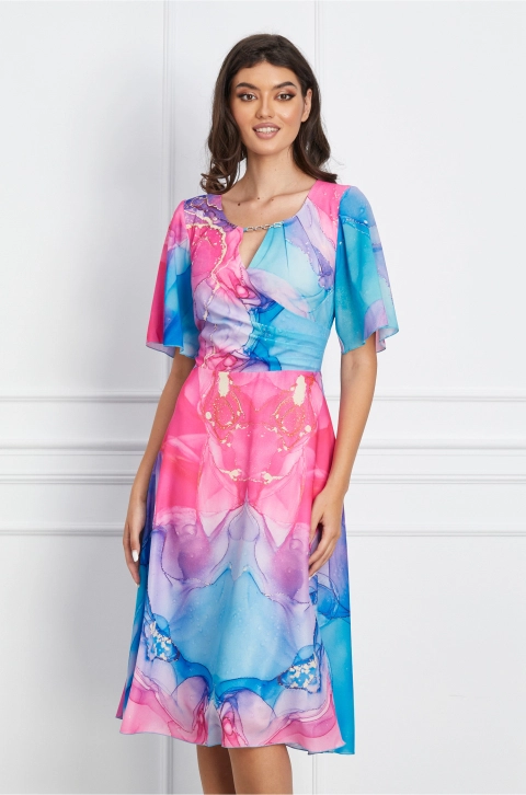 Rochie Mikaela roz cu imprimeu bleu