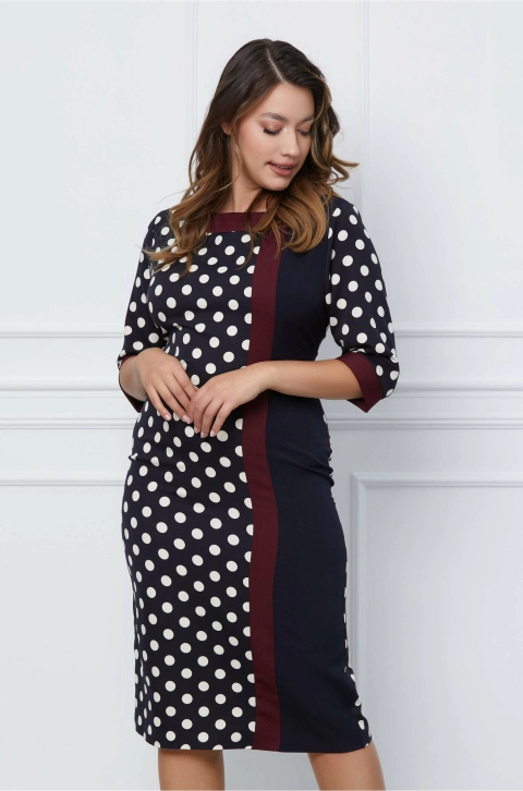 Rochie Mira bleumarin-bordo cu buline