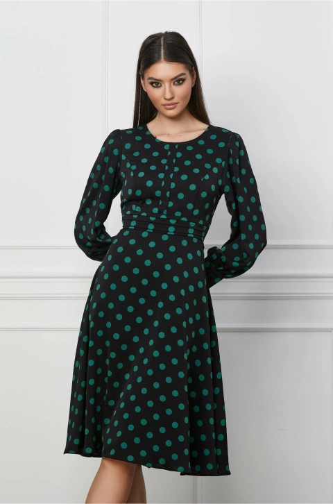 Rochie Mirunea neagra cu buline verzi