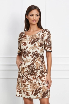 Rochie Moze bej cu imprimeu floral maro