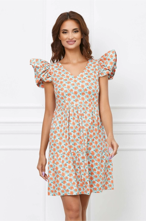 Rochie Moze bleu cu imprimeuri florale orange