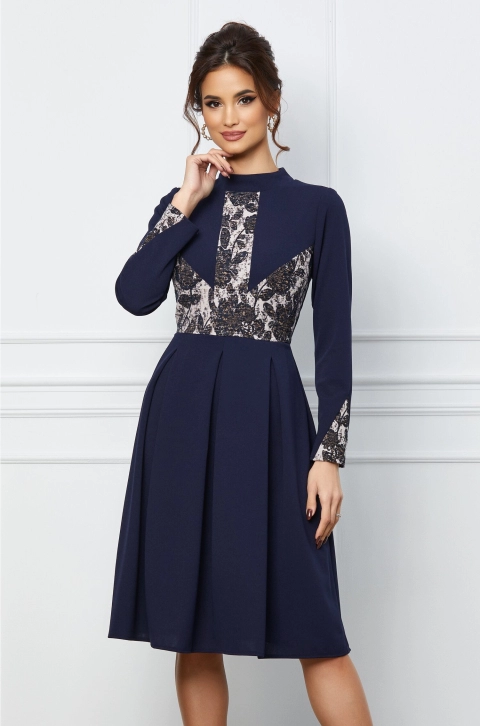 Rochie Moze bleumarin cu imprimeu la bust