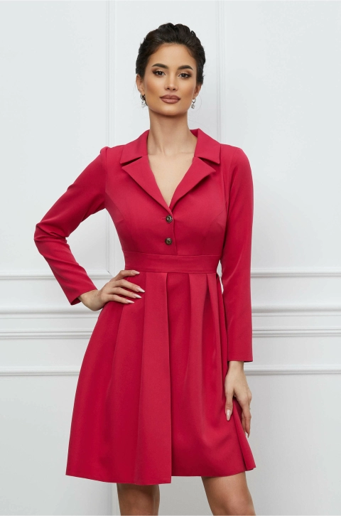 Rochie Moze fucsia clos cu rever si nasturi la bust