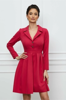 Rochie Moze fucsia clos cu rever si nasturi la bust