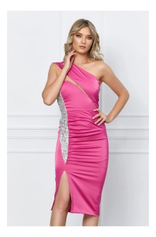 Rochie Moze fucsia cu paiete si crepeu lateral