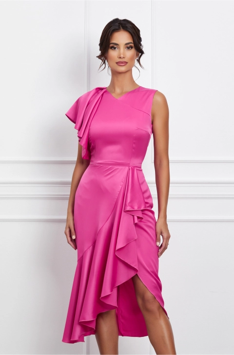 Rochie Moze fucsia cu volan pe fusta