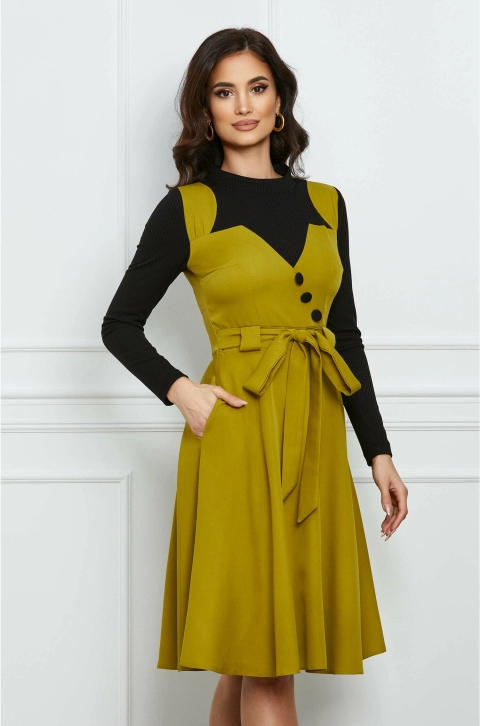 Rochie Moze lime tip sarafan cu nasturi si cordon