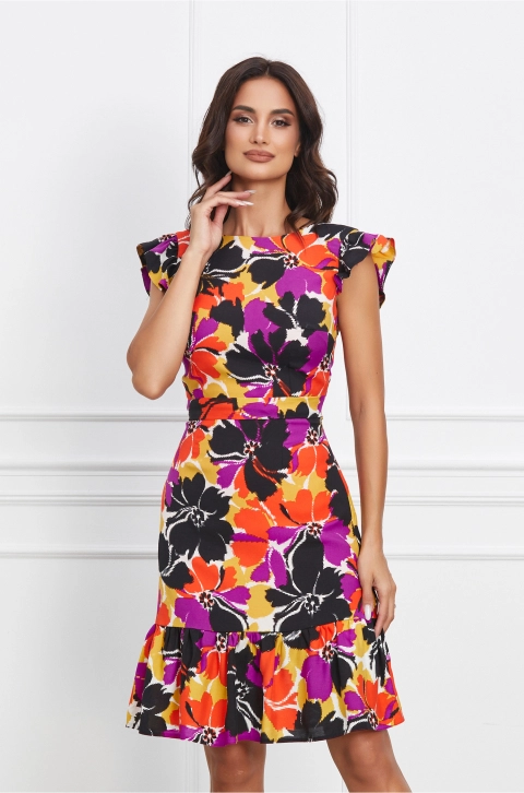 Rochie Moze neagra cu imprimeuri mov