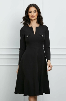 Rochie Moze neagra cu nasturi si clapete la bust