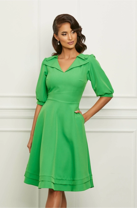 Rochie Moze verde crud cu guler ascutit