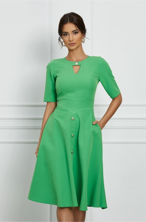 Rochie Moze verde cu nasturi pe fusta