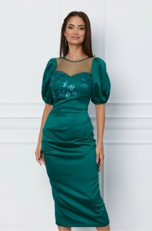 Rochie Moze verde cu tull si broderie la bust