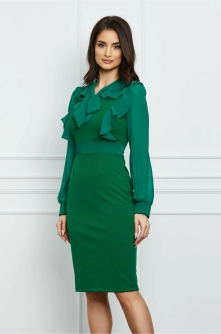 Rochie Moze verde cu volane la bust