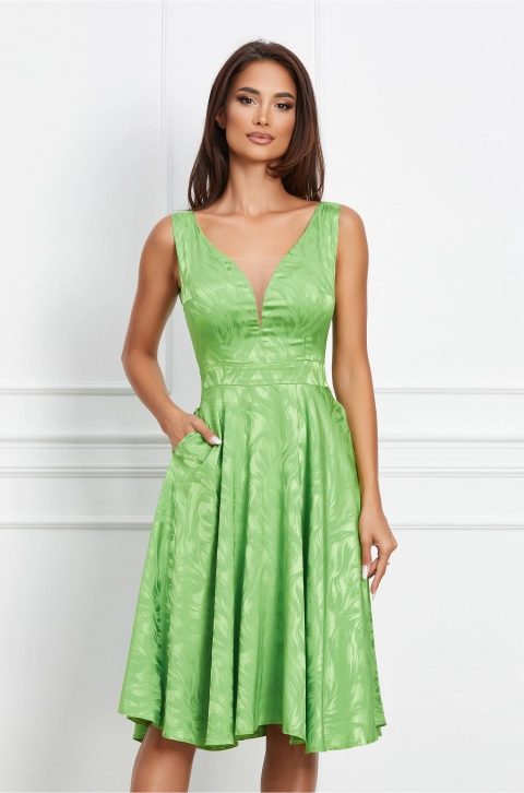 Rochie Moze verde fara maneci cu imprimeu discret