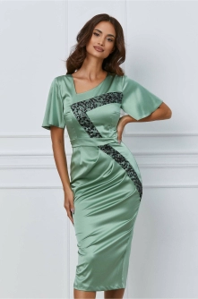 Rochie Moze verde fistic cu paiete negre
