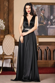 Rochie neagra din tafta Ophelia lunga