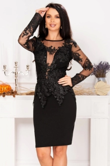 Rochie neagra eleganta Elisson cu peplum detasabil brodat