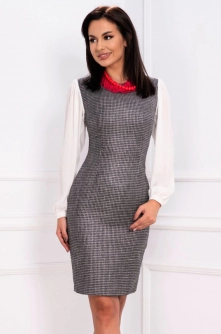 Rochie office Effect cu carouri si maneci din voal