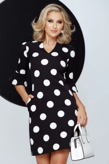 Rochie office Fofy croi in A cu imprimeu buline maxi
