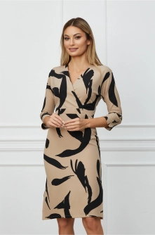 Rochie Olivia bej cu imprimeu negru