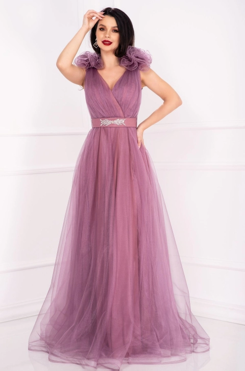 Rochie pretioasa de nasa Lily rose cu sclipici si flori 3D pe umeri