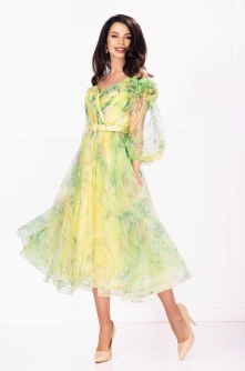 Rochie pretioasa de ocazie Josephine fistic cu imprimeu tip pictura