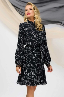 Rochie Pretty Girl midi cu imprimeu si dantela la gat si mansete
